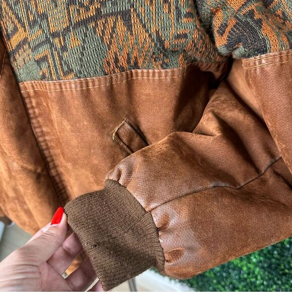Vintage Brown Aztec Western Navajo Native Bomber Knit Jacket Sz L - Picture 14 of 14